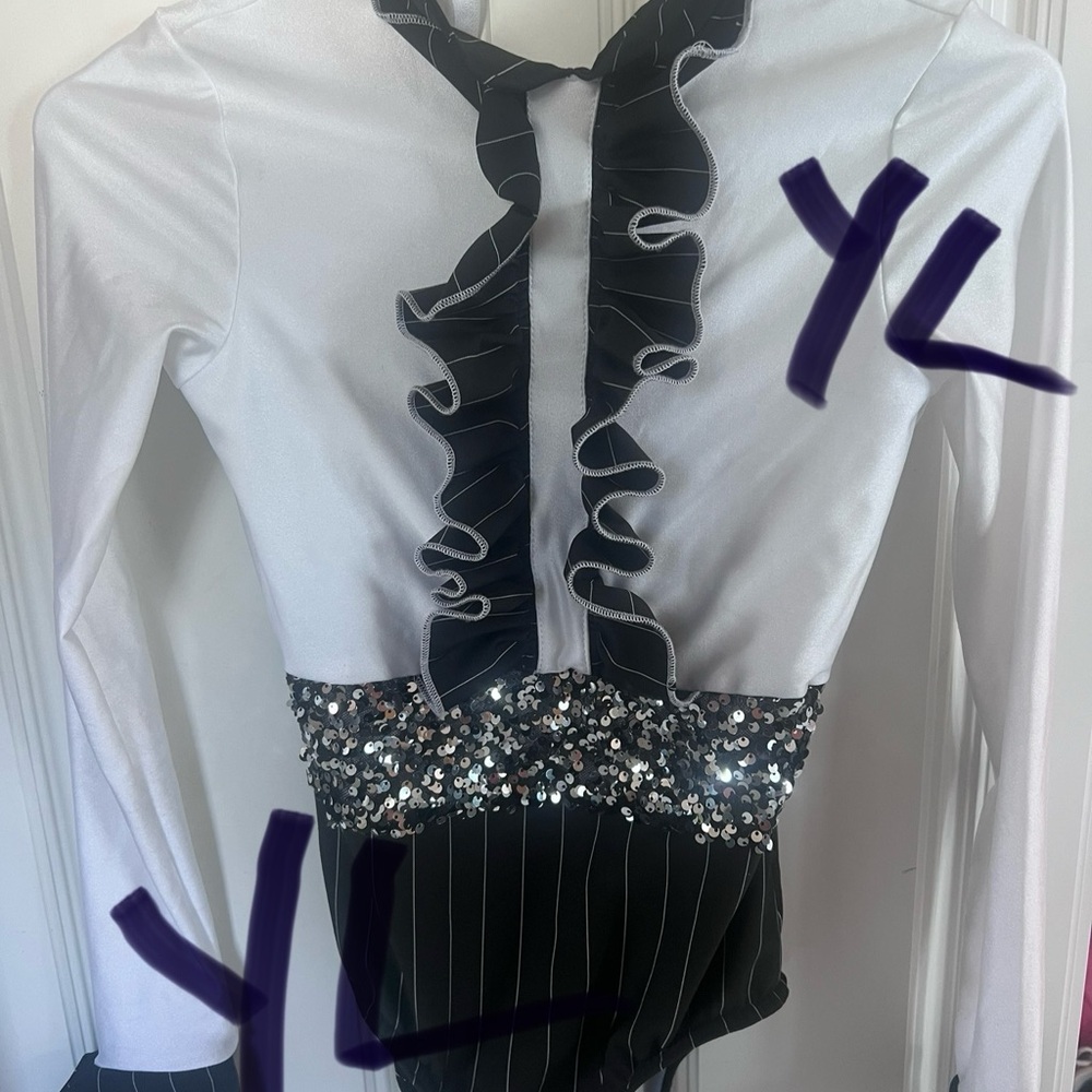 Black and White Ruffled Sequin Top